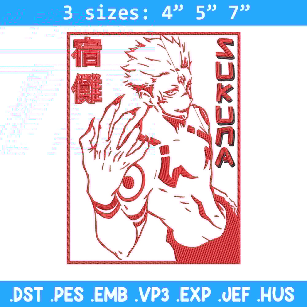 Sukuna poster Embroidery Design, Jujutsu Embroidery, Embroidery File, Anime Embroidery, Anime shirt, Digital download..jpg