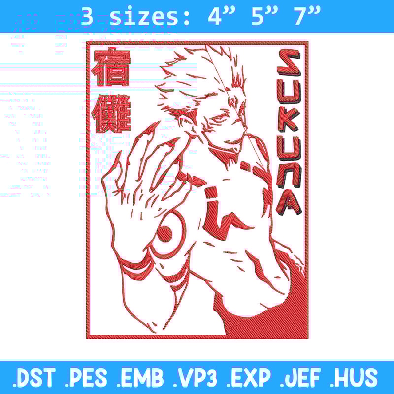 Sukuna poster Embroidery Design, Jujutsu Embroidery, Embroidery File, Anime Embroidery, Anime shirt, Digital download..jpg