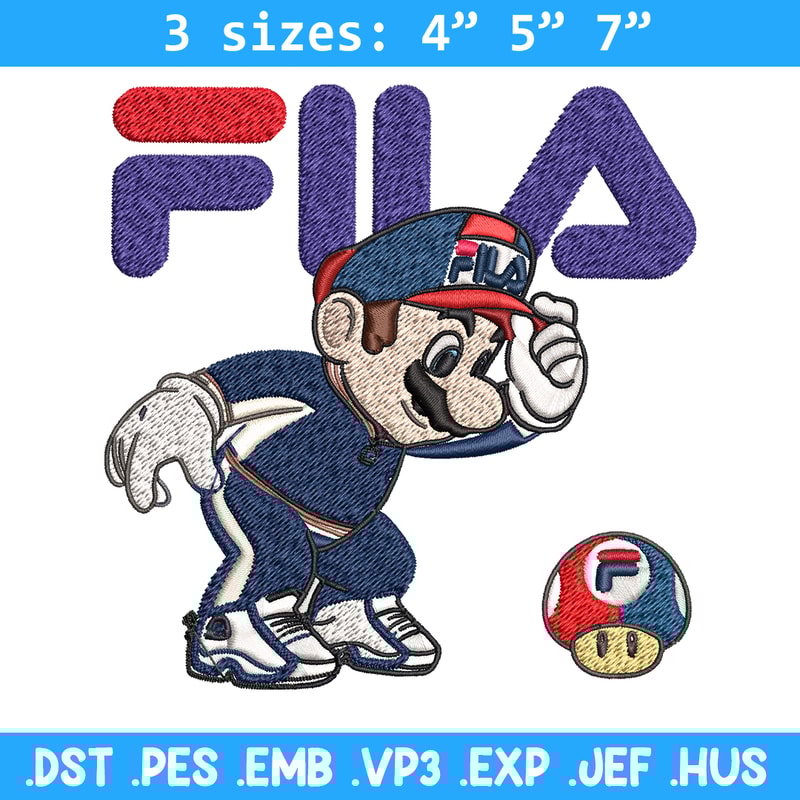 Super Mario Fila Embroidery design, Super Mario Embroidery, cartoon design, Embroidery File, Fila logo, Instant download.jpg