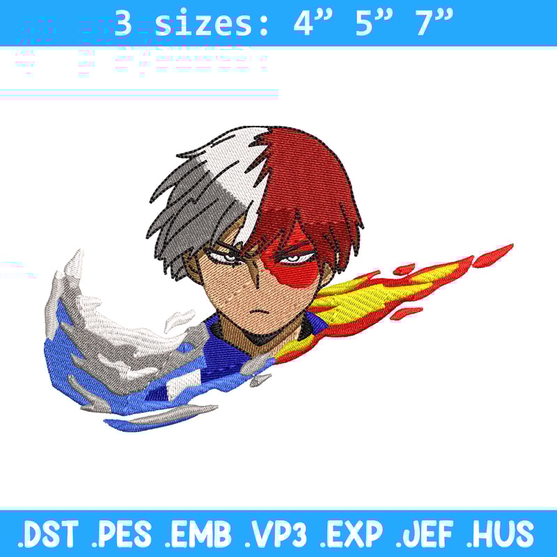 Todoroki Nike embroidery design, My hero academia embroidery, Nike design, anime design, anime shirt, Digital download.jpg