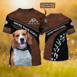 personalized beagle 3d tshirt never walk alone leather pattern