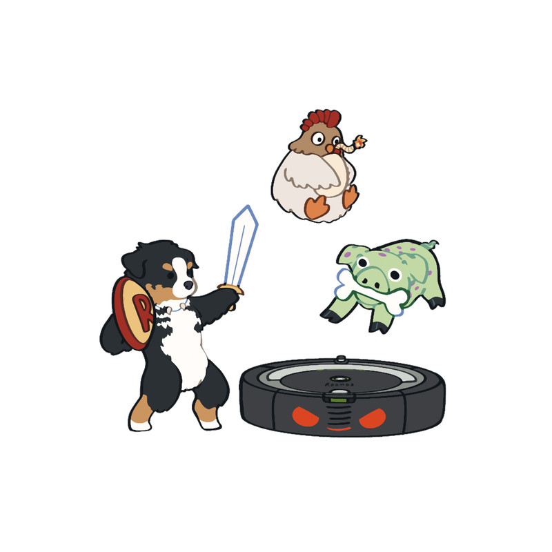 Chibi Black tri Aussie fighting the Vacuum - black tricolor Australian Shepherd Dog.png