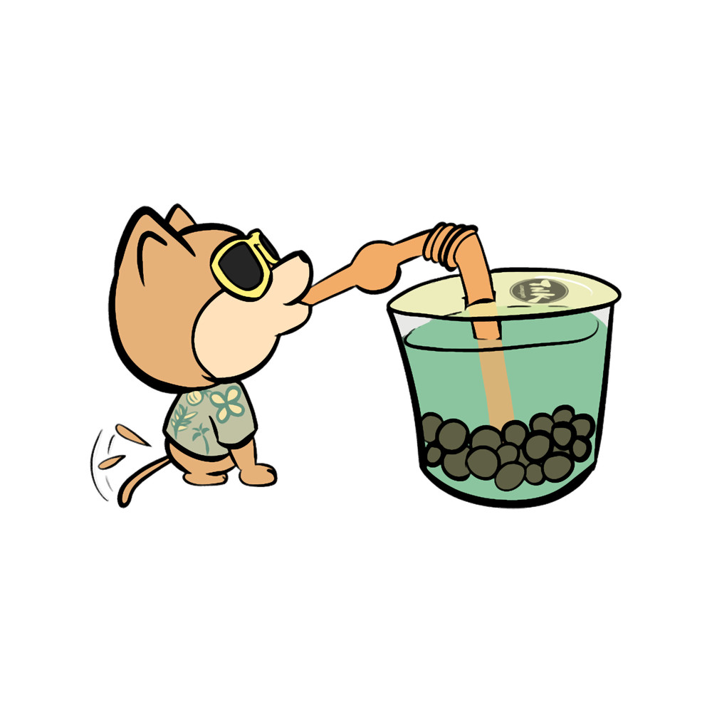 Nunu, the Shiba Inu drinking matcha latte boba.png