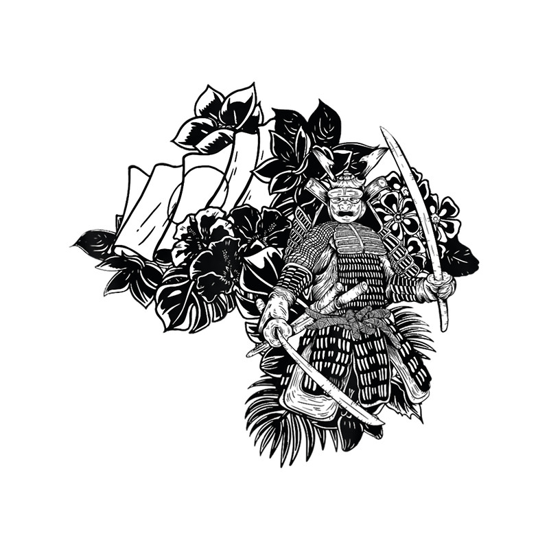 Black And White Japanese Samurai.png