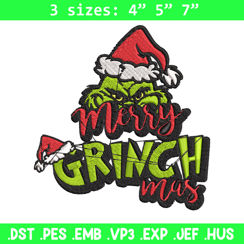 Merry Christmas Grinch Embroidery design, Grinch Christmas Embroidery, Grinch design, Embroidery file, Digital download..jpg