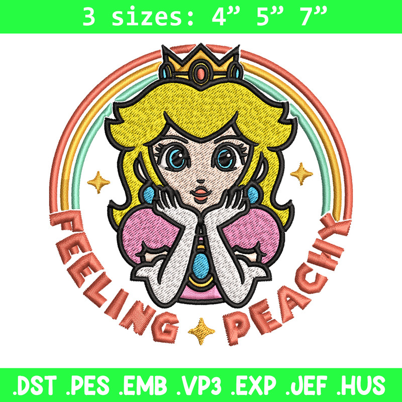 Princess Peach Feeling Peachy Embroidery design, Feeling Peachy Embroidery, Embroidery File, Digital download..jpg