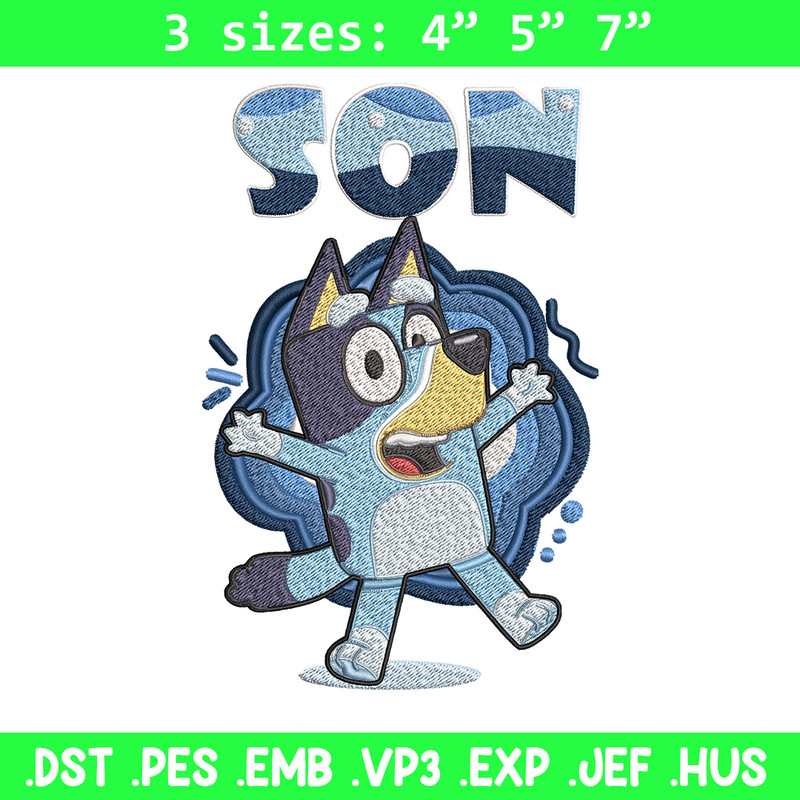 Son Bluey Embroidery, Bluey Cartoon Embroidery, cartoon Embroidery, cartoon shirt, Embroidery File, Instant download..jpg