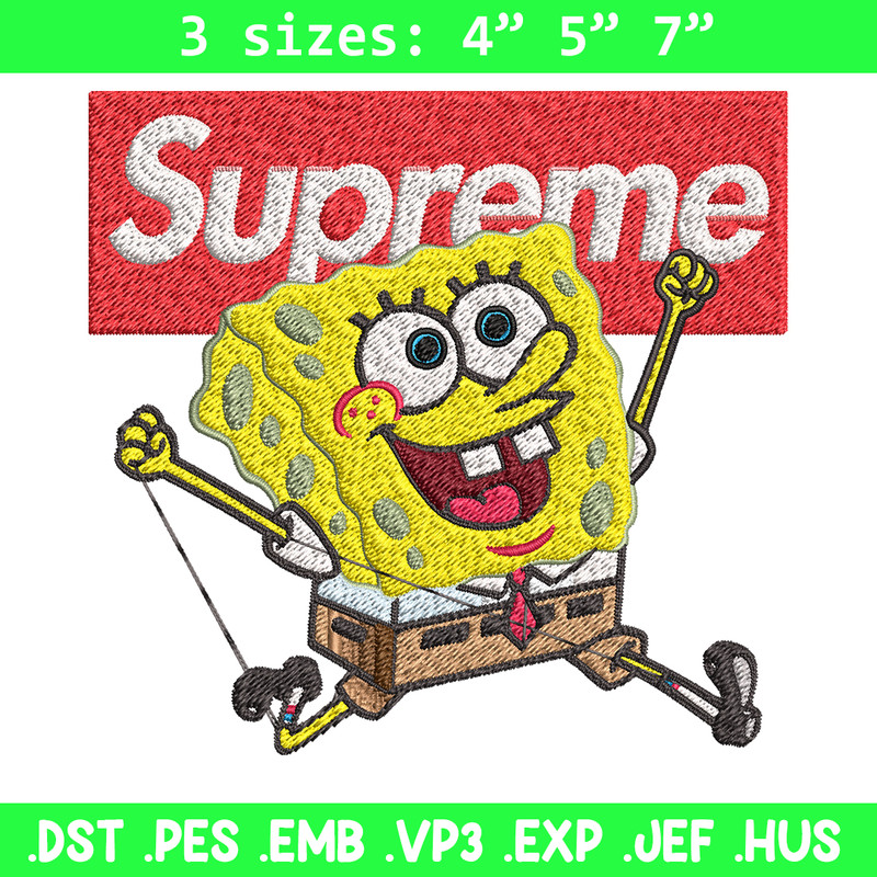 Spongebob Squarepants Supreme Embroidery design, Spongebob Embroidery, cartoon design, Embroidery File, Digital download.jpg