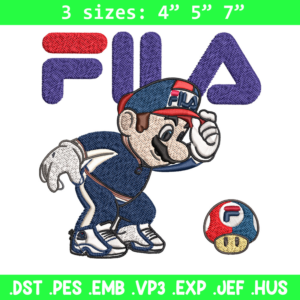 Super Mario Fila Embroidery design, Super Mario Embroidery, cartoon design, Embroidery File, Fila logo, Instant download.jpg