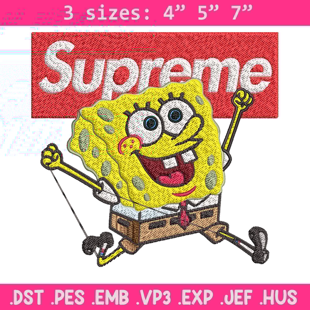 Spongebob Squarepants Supreme Embroidery design, Spongebob Embroidery, cartoon design, Embroidery File, Digital download.jpg
