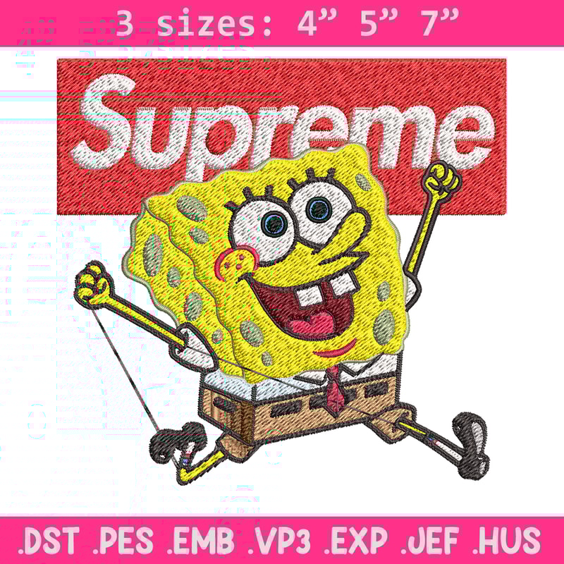 Spongebob Squarepants Supreme Embroidery design, Spongebob Embroidery, cartoon design, Embroidery File, Digital download.jpg