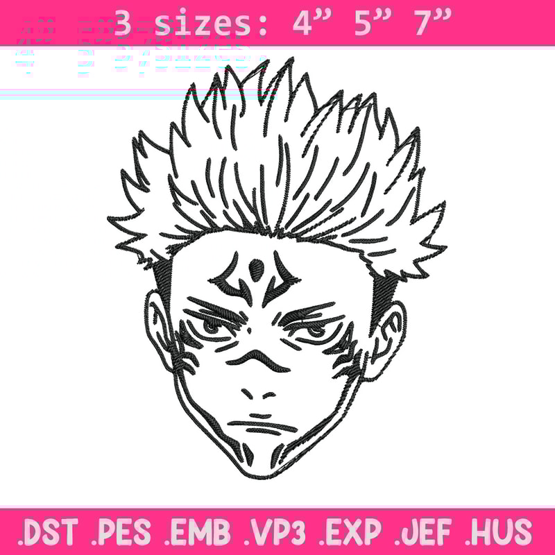 Sukuna Face Embroidery Design, Jujutsu Embroidery, Embroidery File, Anime Embroidery, Anime shirt, Digital download.jpg