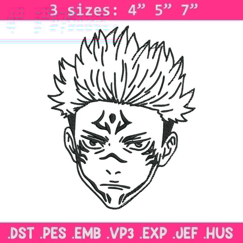 Sukuna face Embroidery Design, Jujutsu Embroidery, Embroidery File,Anime Embroidery, Anime shirt, Digital download.jpg