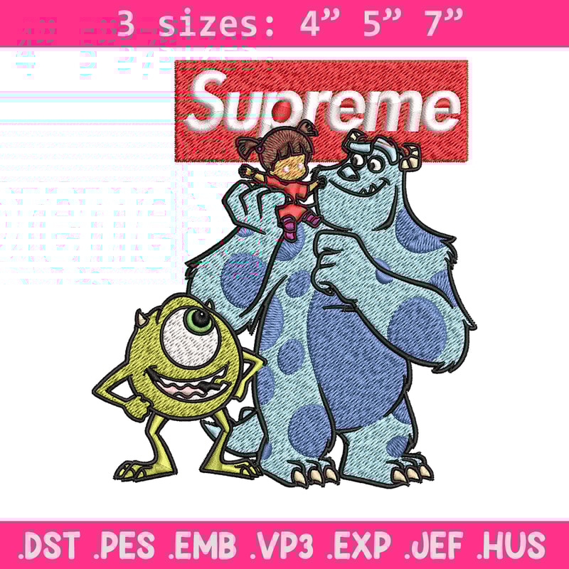 Sulley & Mike Monsters supreme Embroidery design, cartoon Embroidery, cartoon design, Embroidery File, Instant download..jpg