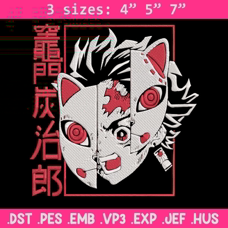Tanjiro mask Embroidery Design, Demon slayer Embroidery, Embroidery File, Anime Embroidery, Digital download..jpg