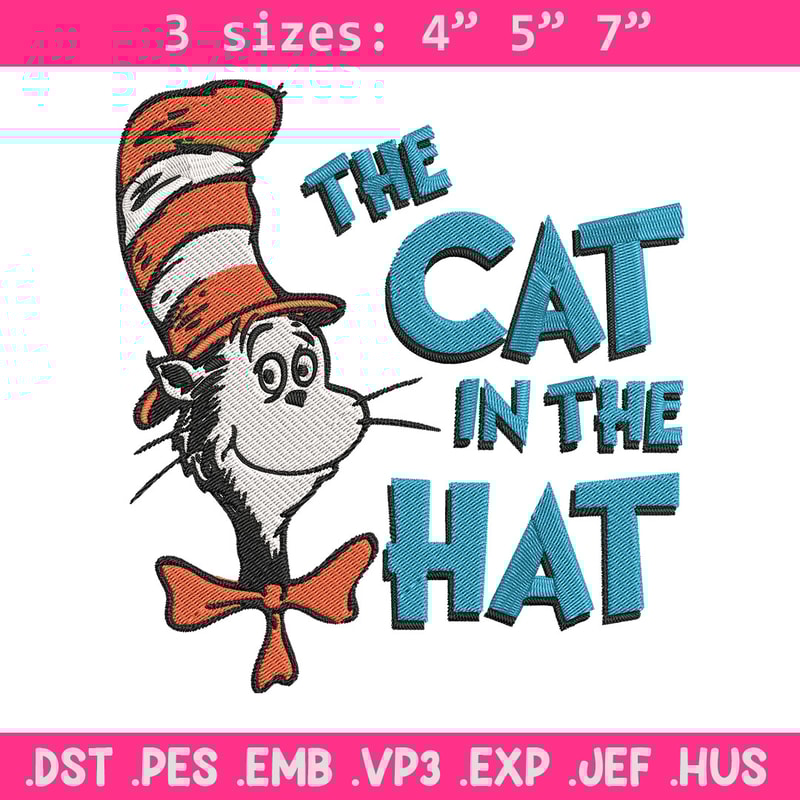 The Cat in the Hat Embroidery Design, Dr Seuss Embroidery, Embroidery File, Embroidery design, Digital download.jpg