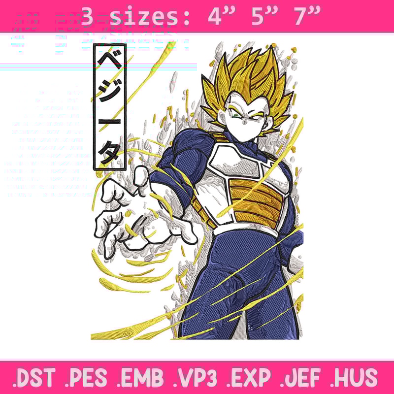 Vegeta ssj Embroidery Design, Dragonball Embroidery,Embroidery File, Anime Embroidery, Anime shirt, Digital download.jpg