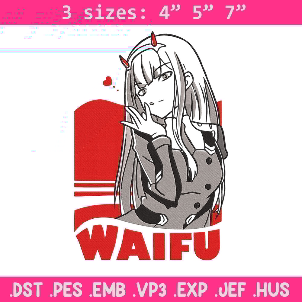 Waifu Zero Two Embroidery Design, Zero Two Embroidery, Embroidery File, Anime Embroidery, Anime shirt,Digital download..jpg