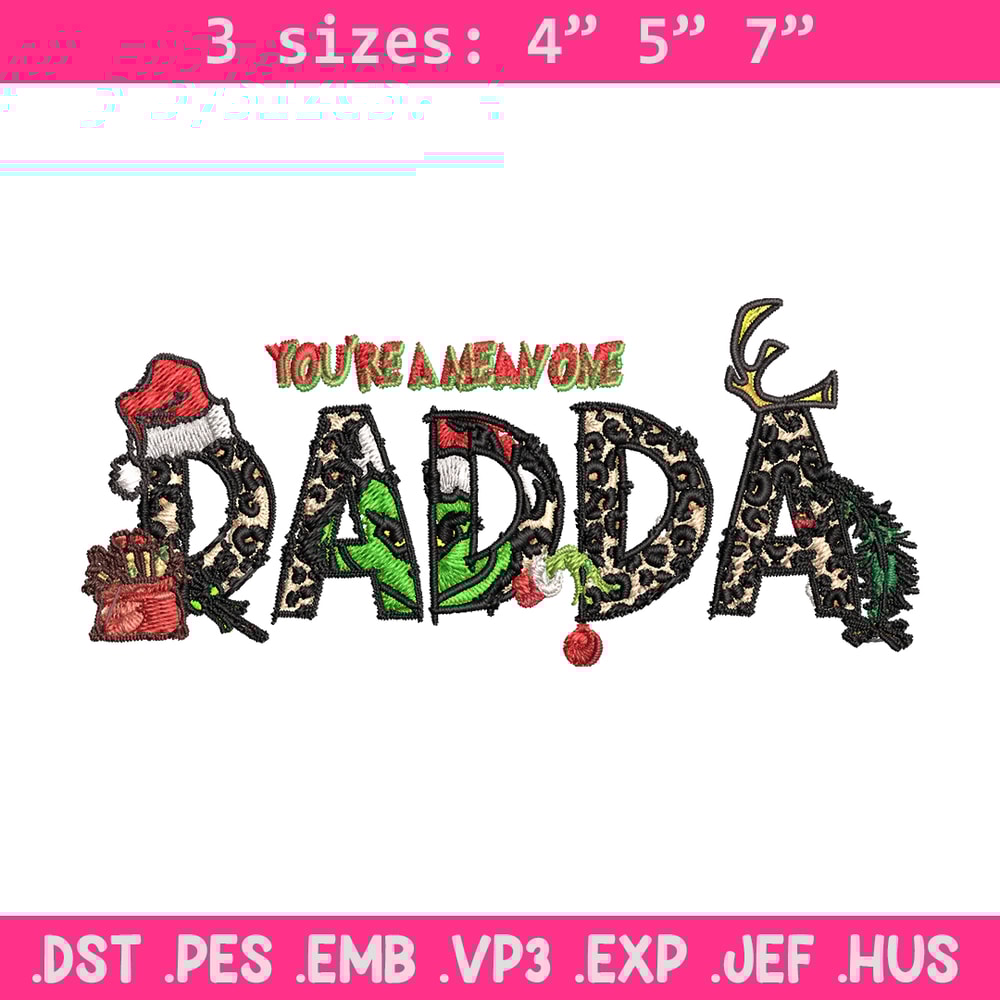 You're One Mean Dadda Grinch Christmas Embroidery design, Grinch Christmas Embroidery, Grinch design, Digital download..jpg