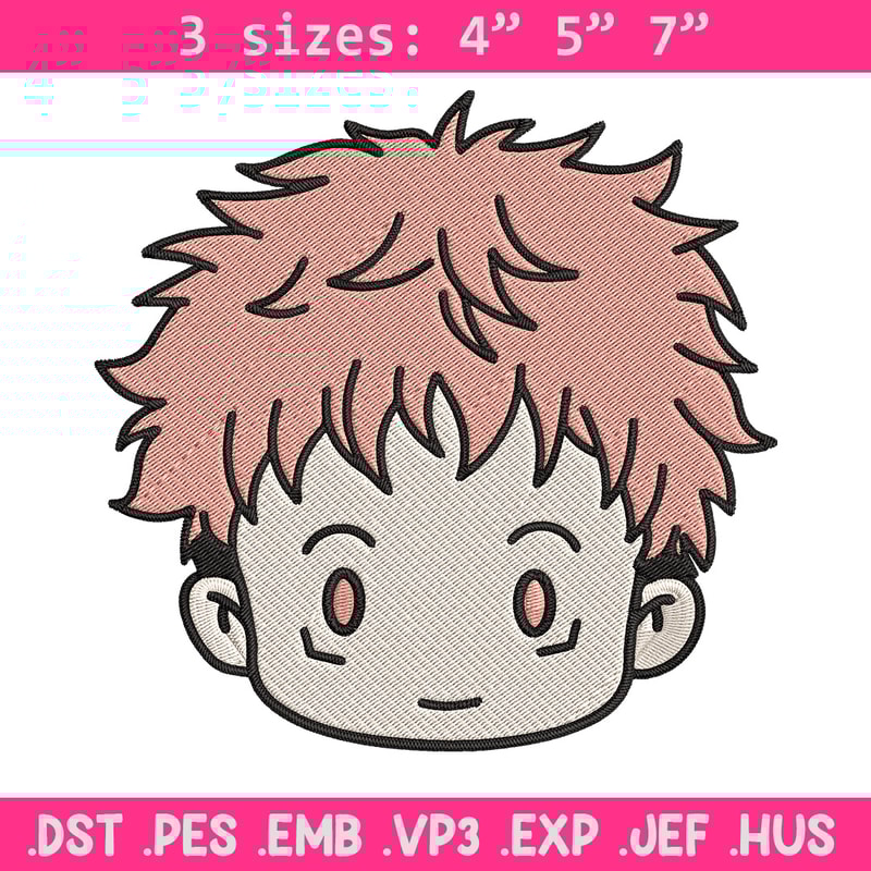 Yuji chibi Embroidery Design, Jujutsu Embroidery, Embroidery File, Anime Embroidery, Anime shirt, Digital download..jpg