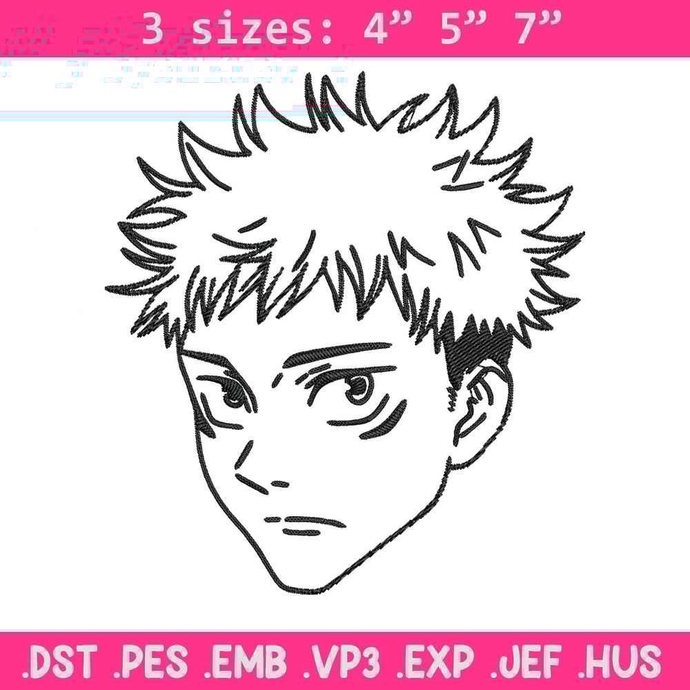 Yuji face Embroidery Design, Jujutsu Embroidery, Embroidery File,Anime Embroidery, Anime shirt, Digital download.jpg