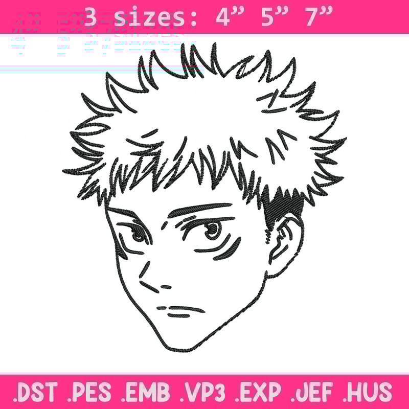 Yuji face Embroidery Design, Jujutsu Embroidery, Embroidery File,Anime Embroidery, Anime shirt, Digital download.jpg