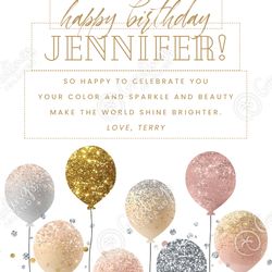 "Sparkling Celebration: Glitter Balloons Happy Birthday Card"