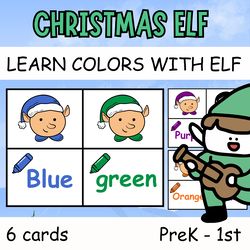 Christmas Elf Learn Colors -  Flash Cards Activities - Preschool Winter Printable - Learn colors in winter