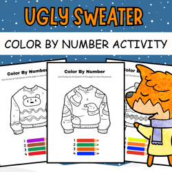 Winter coloring pages | Ugly Sweater Christmas Color by Number | winter coloring pages | Printable coloring activity PDF
