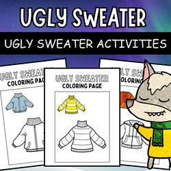 Winter coloring pages - Ugly christmas sweater coloring sheets, Winter printable activity - Digital download PDF