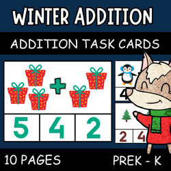 Winter printable addition task cards 1-10 | Preschool Christmas math activities | Kids activity Printable