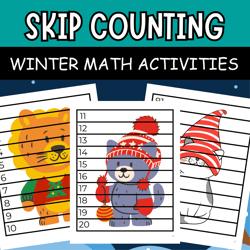 Winter Animals Math, Ordering Numbers Puzzles - Skip Counting Numbers 1-100 - Printable