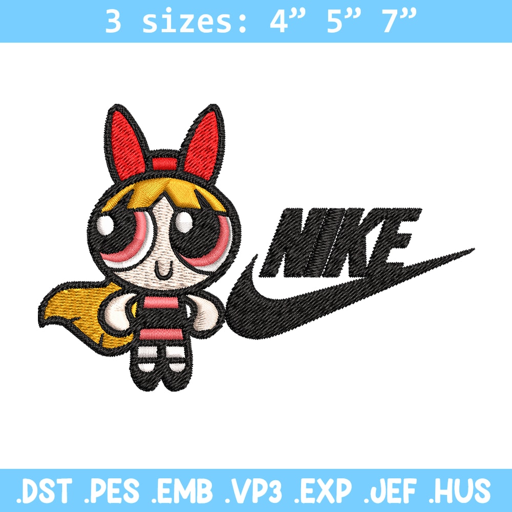 Blossom Nike Embroidery design, Powerpuff Girls cartoon Embroidery, Nike design, Embroidery file, Instant download..jpg