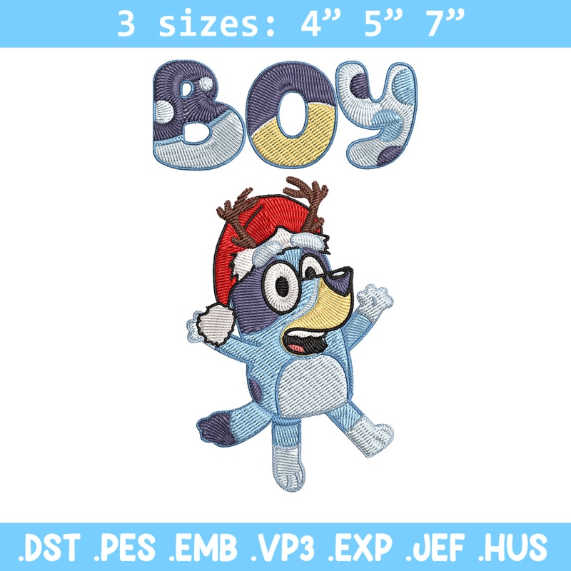 Bluey boy Embroidery Design, Bluey Embroidery, Embroidery File, Chrismas Embroidery, Anime shirt, Digital download.jpg