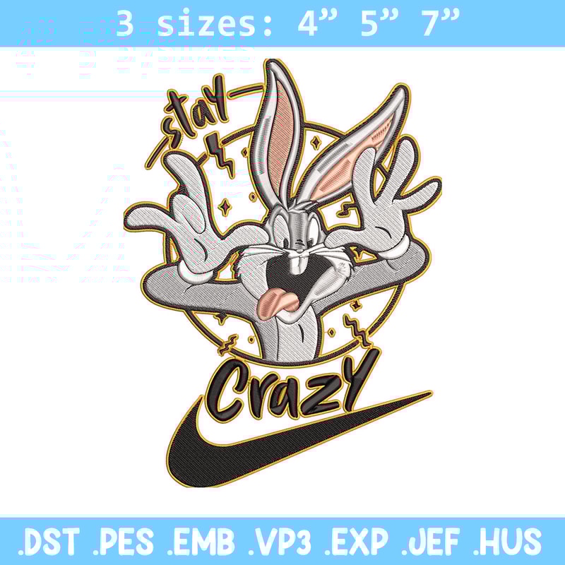 Bugs Bunny Embroidery Design, Looney Tunes Embroidery, Embroidery File, Nike Embroidery, Anime shirt, Digital download.jpg