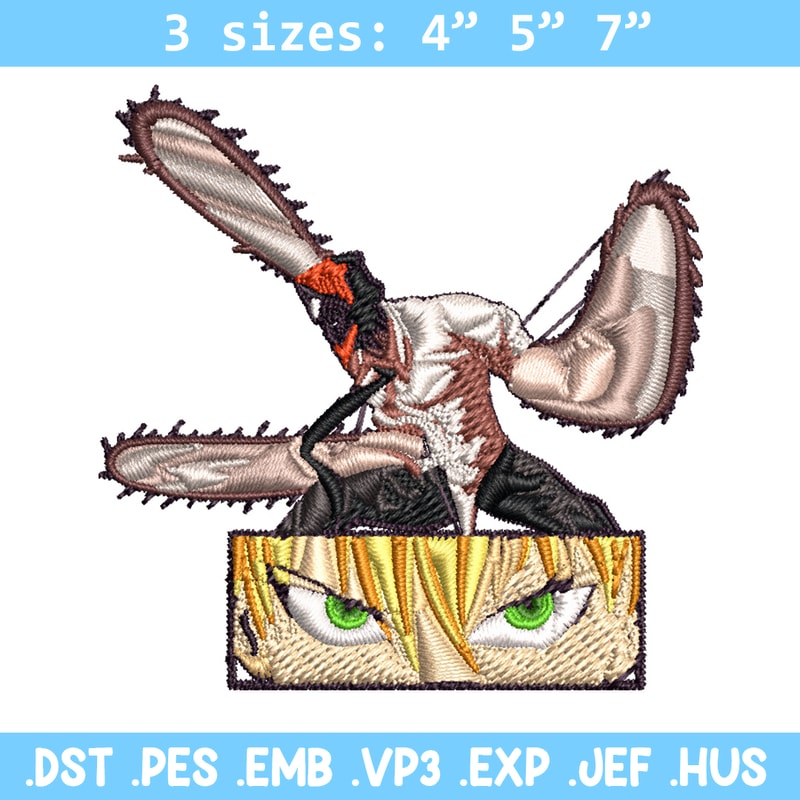 Chainsaw Embroidery Design, Chainsaw man Embroidery, Embroidery File, Anime Embroidery, Anime shirt, Digital download.jpg