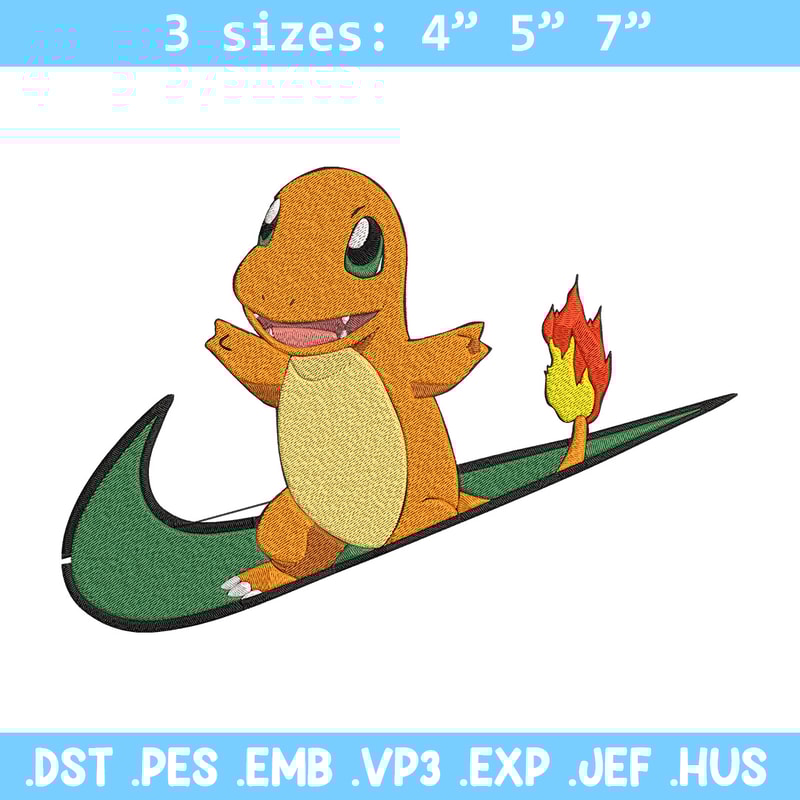 Charmander nike Embroidery Design, Pokemon Embroidery, Embroidery File, Nike Embroidery, Anime shirt, Digital download.jpg