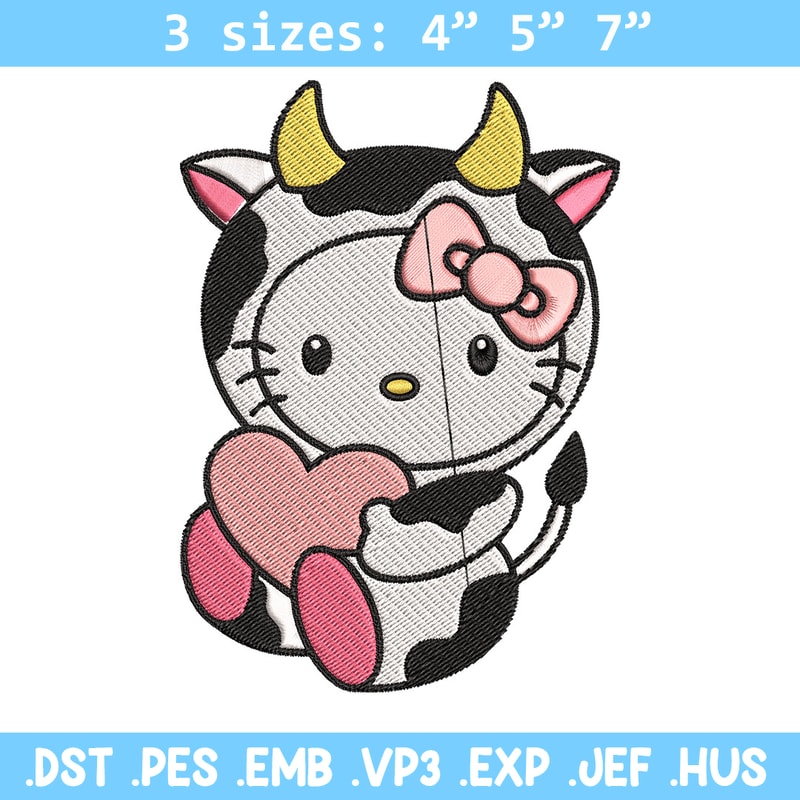 Cow Hello Kitty With Heart Embroidery Design, Hello Kitty Embroidery, Embroidery File, Cartoon shirt, Digital download..jpg