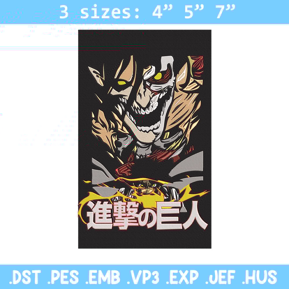 Eren poster Embroidery Design, Aot Embroidery, Embroidery File, Anime Embroidery, Anime shirt, Digital download..jpg