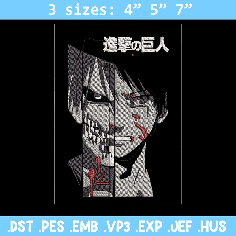 Eren Yeager Embroidery Design, Aot Embroidery, Embroidery File, Anime Embroidery, Anime shirt, Digital download.jpg