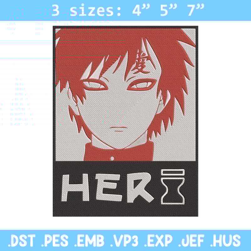 Gaara poster Embroidery Design, Naruto Embroidery, Embroidery File, Anime Embroidery, Anime shirt, Digital download.jpg