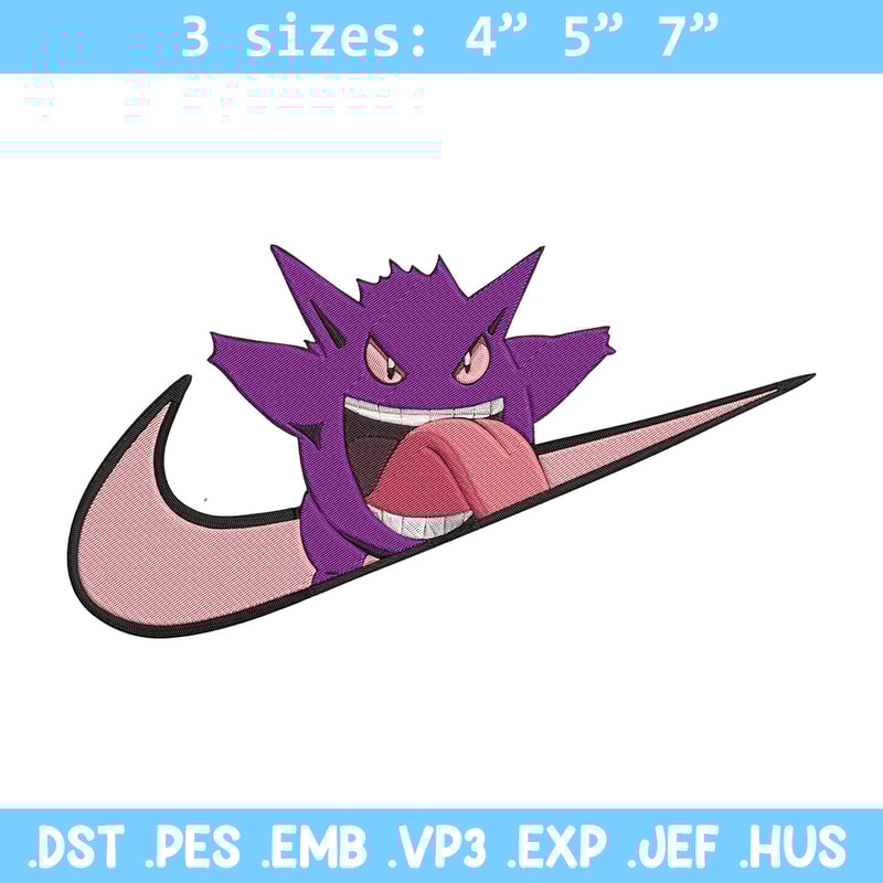 Gengar x nike Embroidery Design, Pokemon Embroidery, Embroidery File, Nike Embroidery, Anime shirt, Digital download.jpg
