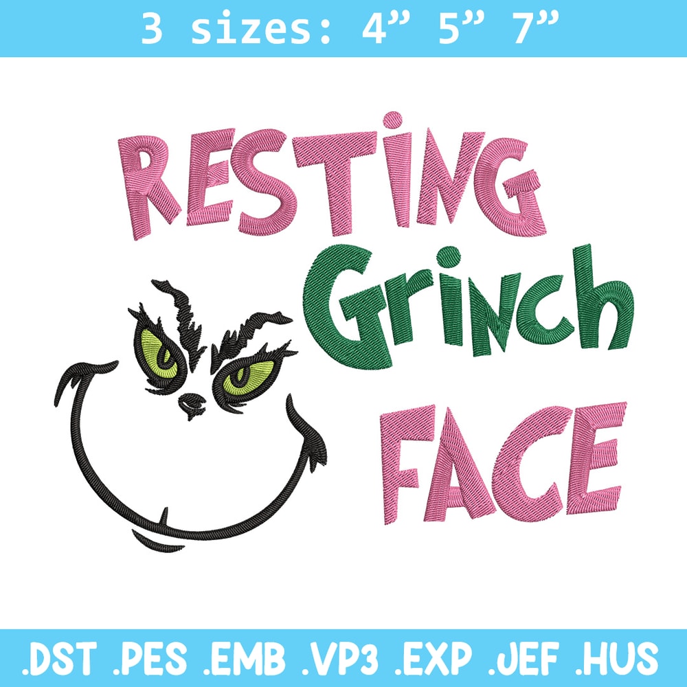 Grinch face Embroidery Design, Grinch Embroidery, Embroidery File, Chrismas Embroidery, Anime shirt, Digital download.jpg