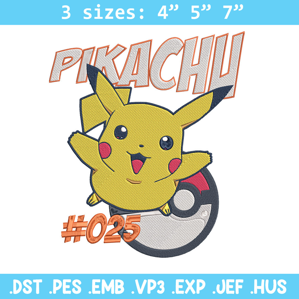 Pikachu cute Embroidery Design, Pokemon Embroidery, Embroidery File, Anime Embroidery, Anime shirt, Digital download (2).jpg