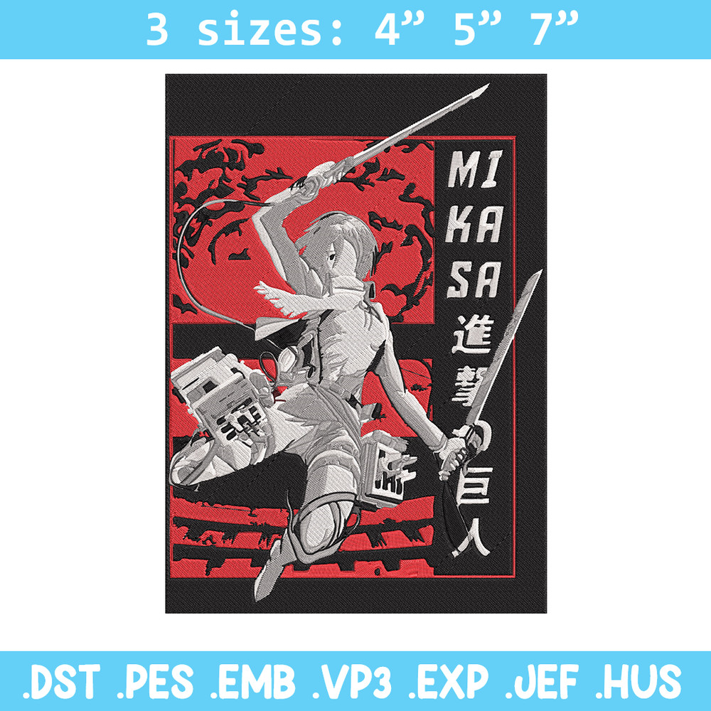 Poster Mikasa Embroidery Design, Aot Embroidery, Embroidery File, Anime Embroidery, Anime shirt, Digital download.jpg