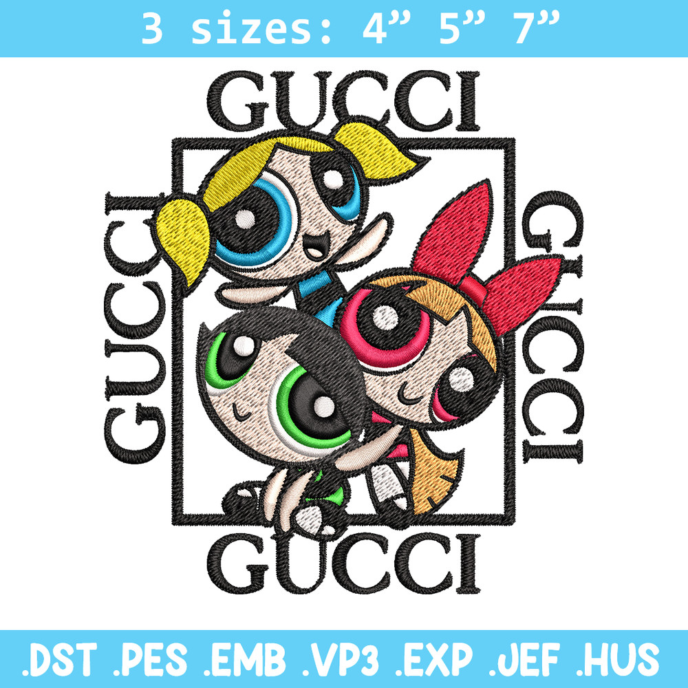 Powerpuff girl gucci Embroidery design, logo Embroidery, cartoon design, Embroidery File, gucci logo, Instant download..jpg