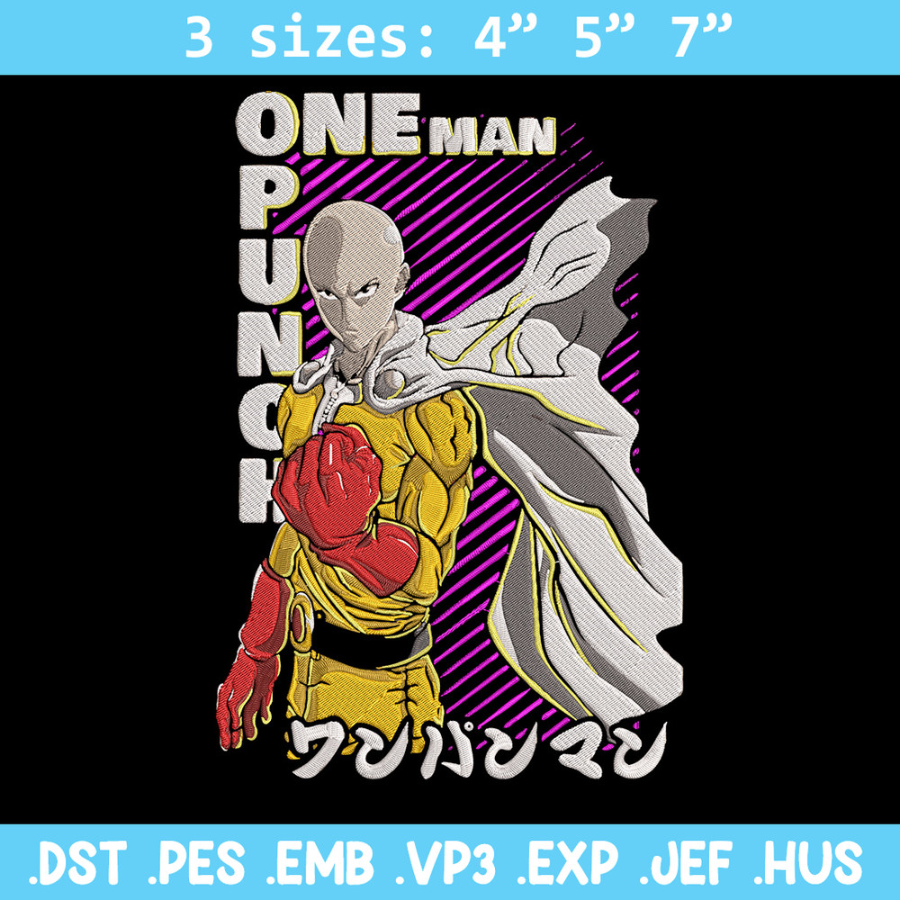 Saitama Embroidery Design, One punch man Embroidery,Embroidery File, Anime Embroidery, Anime shirt, Digital download.jpg