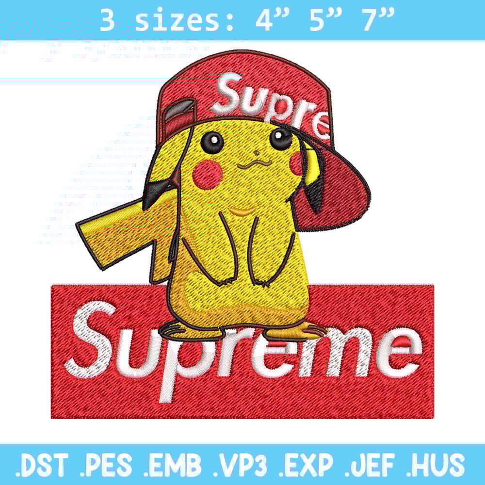 Supreme Pikachu Embroidery design, Pokemon Embroidery, anime design, Embroidery File, anime shirt, Digital download..jpg