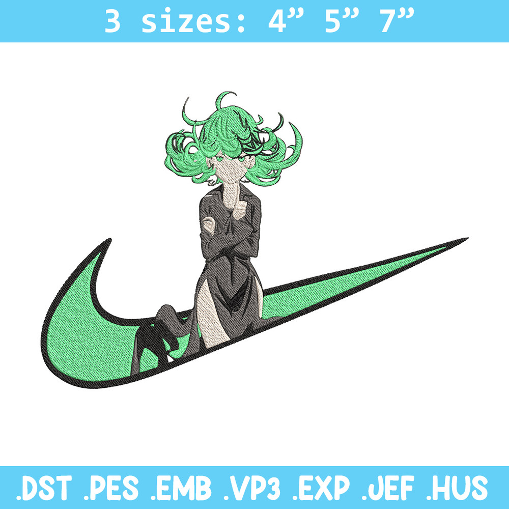 Tatsumaki nike Embroidery Design, One punch man Embroidery,Embroidery File,Nike Embroidery,Anime shirt,Digital download.jpg