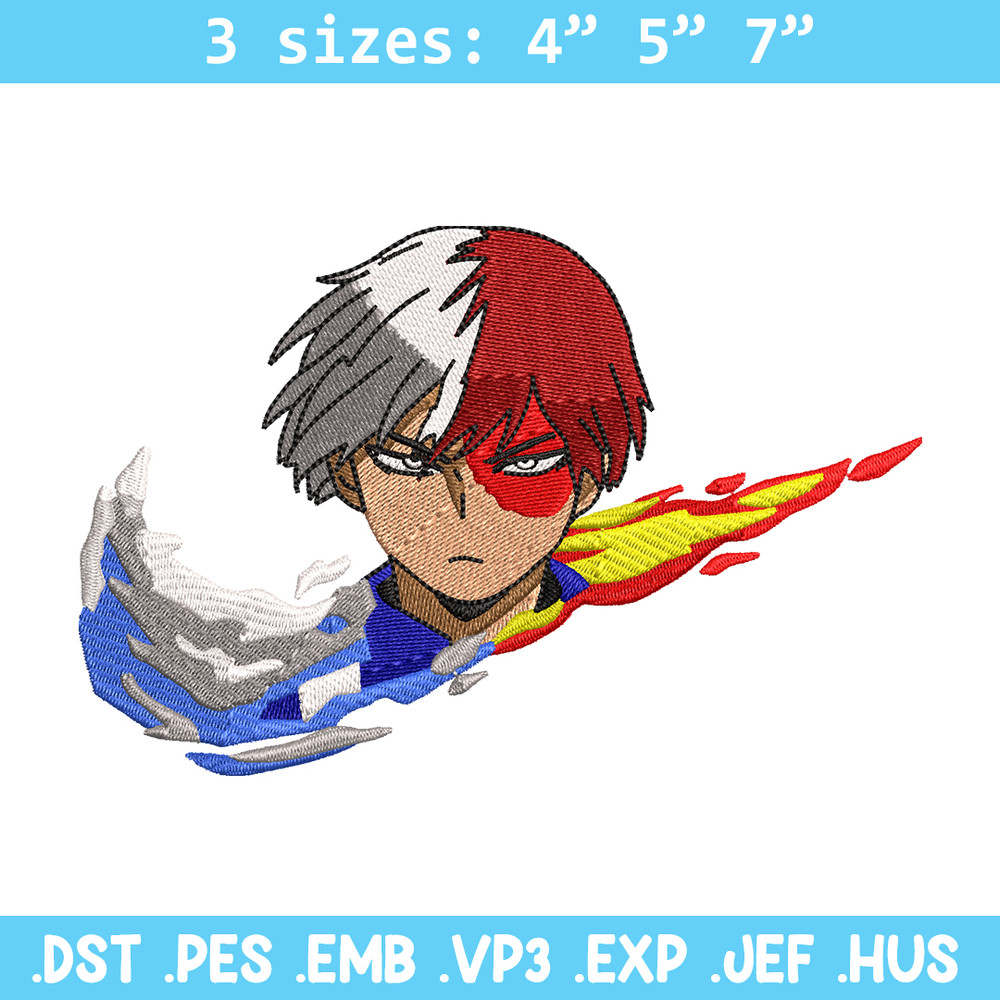 Todoroki Nike embroidery design, My hero academia embroidery, Nike design, anime design, anime shirt, Digital download.jpg